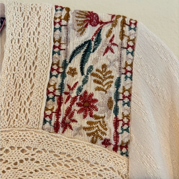 Knox Rose Size S Cream Floral Embroidered Lace Eyelet Peasant Blouse Top Rayon - Picture 4 of 11